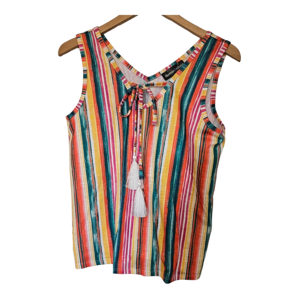 Thomas and Olivia Bright Colored Striped Sleeveless Shirt Size Small NWT